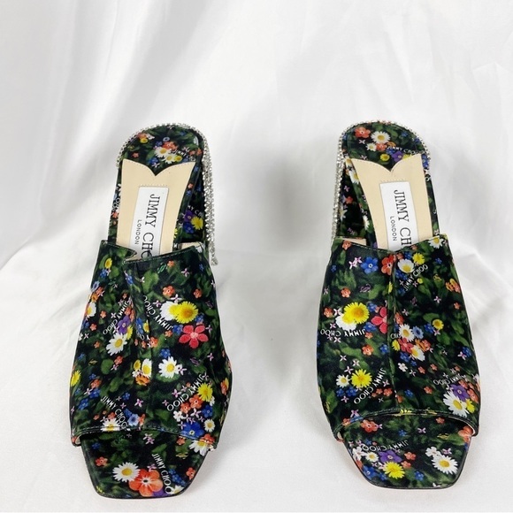 Jimmy Choo Baia Crystal Fringe Ditsy Floral Mules - Picture 4 of 13